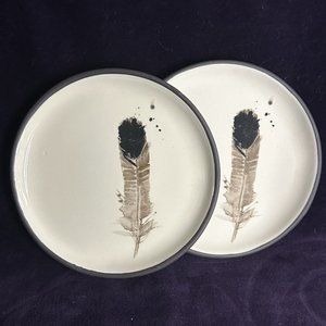 Floor 9 Feather Plates Stoneware Earthenware 6 inch Set of 2 Crumb Plates Dishes